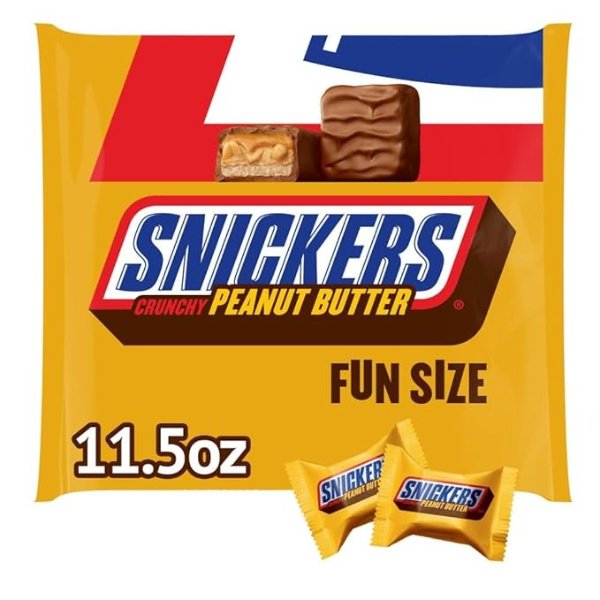SNICKERS Crunchy Peanut Butter Squared Fun Size Milk Chocolate Candy Bars, 11.5 oz Bag
