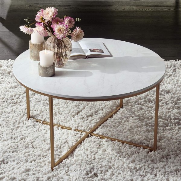 Aurelia 36" Wide Faux Marble and Gold Modern Coffee Table - #24W56 | Lamps Plus