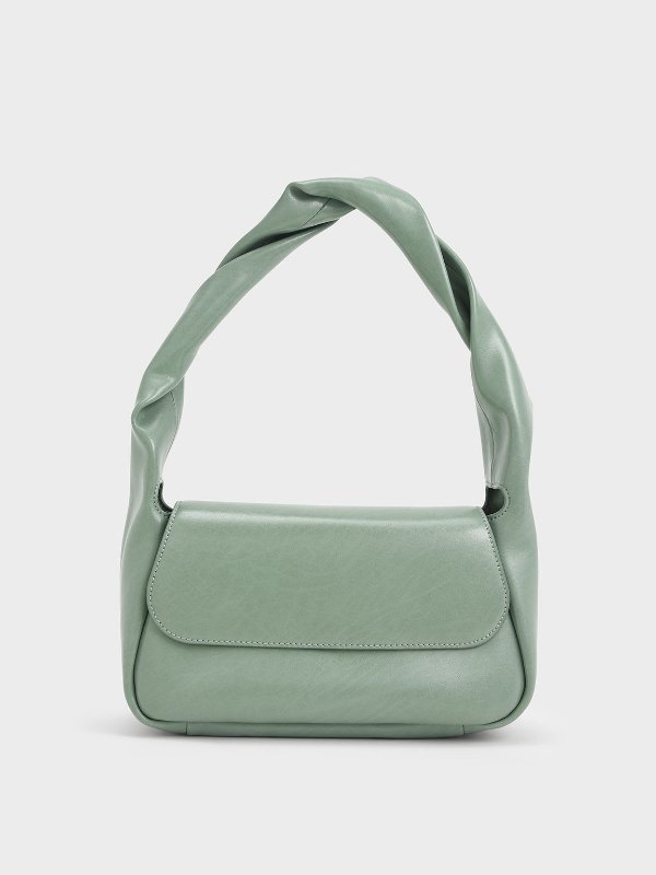 Sage Green Willow Twist Top Handle Shoulder Bag | CHARLES &amp; KEITH