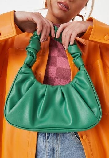 - Green Ruched Handle Shoulder Bag