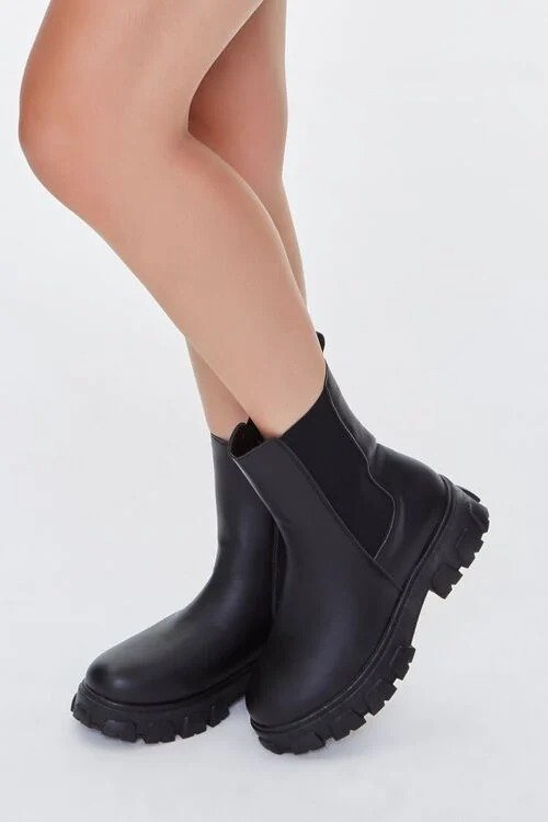 Faux Leather Chunky Chelsea Boots