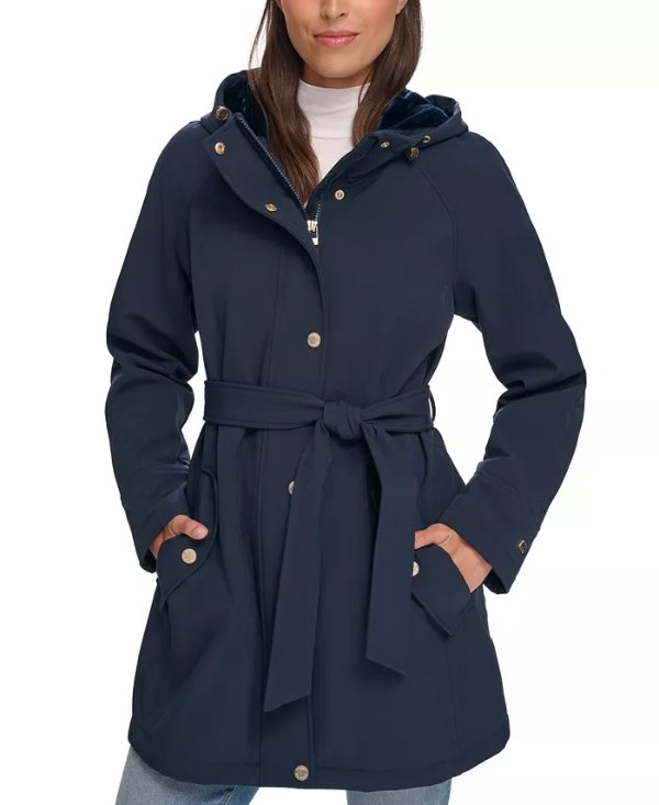 Women's Hooded Belted Softshell Raincoat