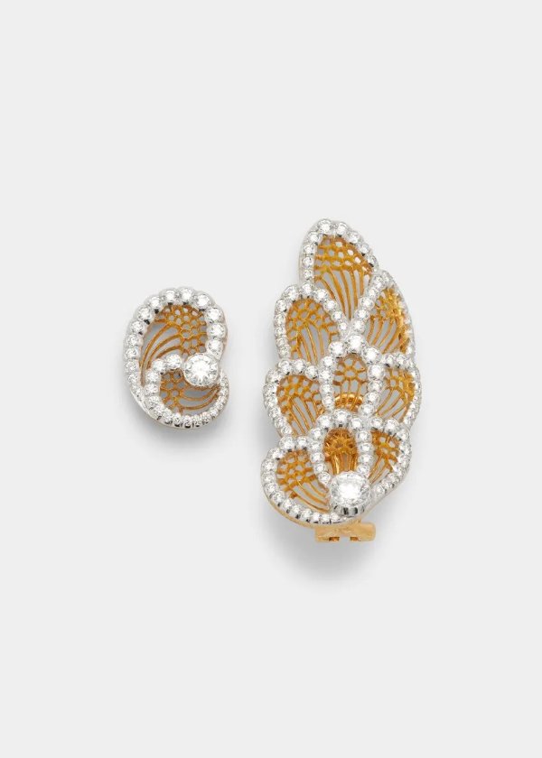 Redon Asymmetric Earrings in Yellow Gold, White Gold and Diamonds