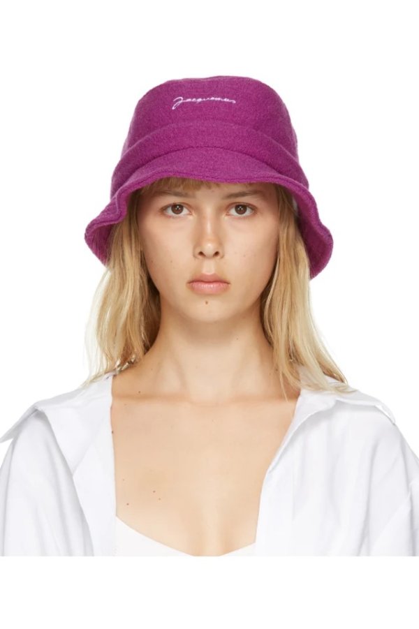 Pink Wool 'Le Bob' Bucket Hat
