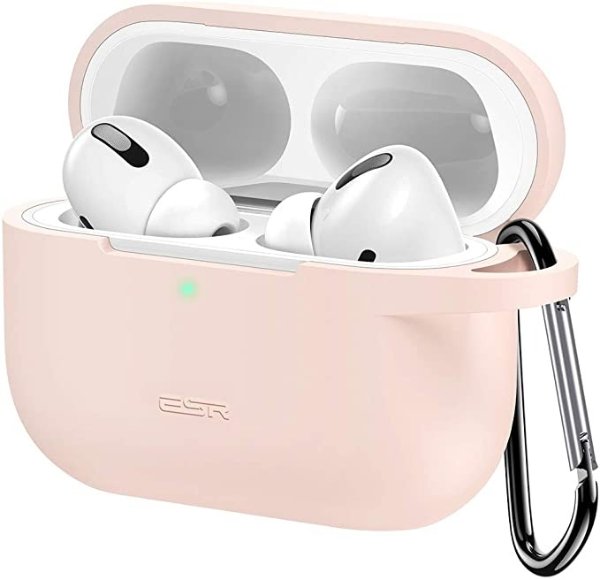 Upgraded Protective Cover for AirPods Pro Case, Bounce Carrying Case with Keychain for 2019 AirPods Pro Charging Case [Visible Front LED] Shock-Absorbing Soft Slim Silicone Case Skin (Light Pink)