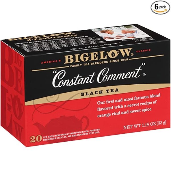 Bigelow Constant Comment Caffeinated Black Tea Bags 20 Count Box - Pack of 6