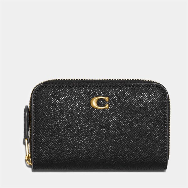 Women's Crossgrain Leather Zip Around Card Case - Black