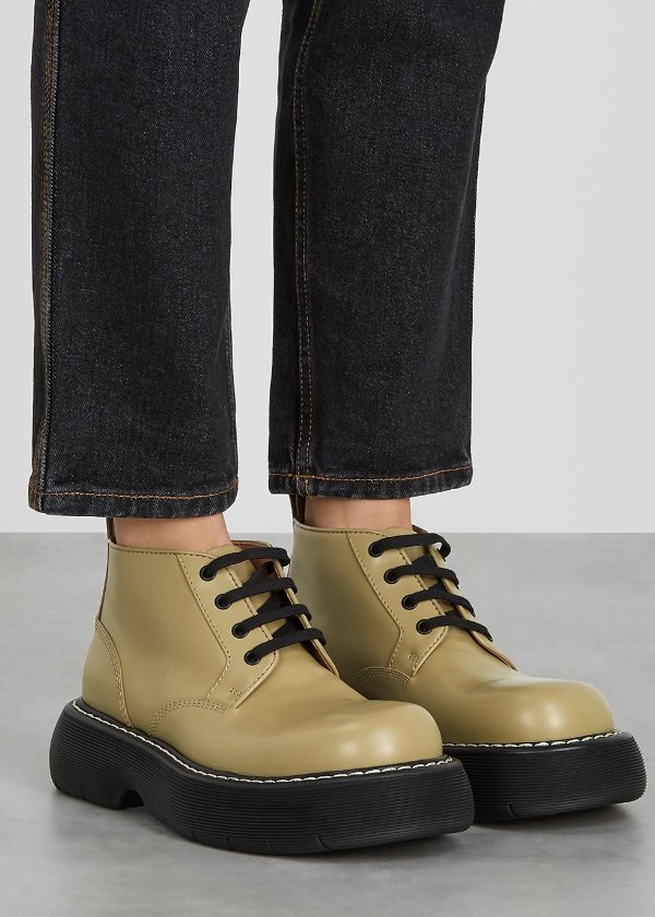 The Bounce olive leather ankle boots