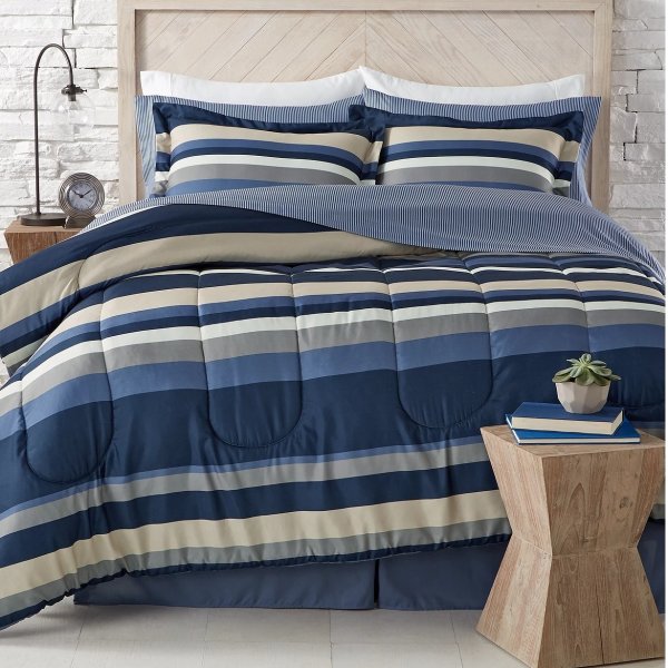 Austin Stripe/Solid Reversible Comforter Bedding Sets