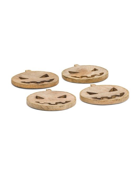 4pc Jack O Lantern Wood Coasters