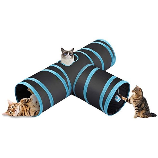 Collapsible 3 Way Cat Tube Kitty Tunnel Bored Cat Pet Toys with Peek Hole and for Cat, Puppy, Kitty, Kitten, Rabbit