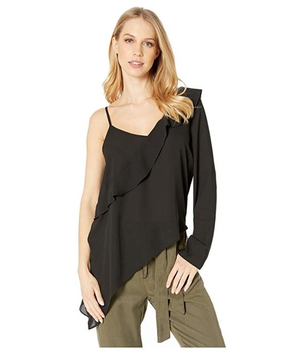 Asymmetric One Sleeve Woven Top at 6pm