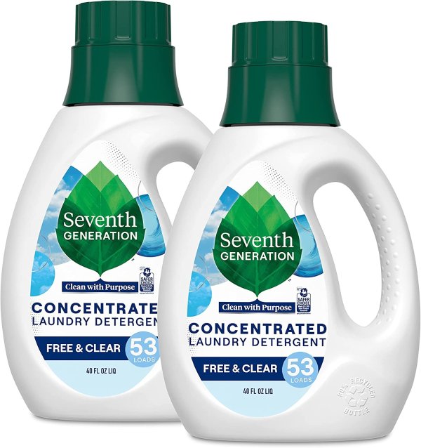 Concentrated Laundry Detergent Liquid Free & Clear Fragrance Free 40 oz, Pack of 2