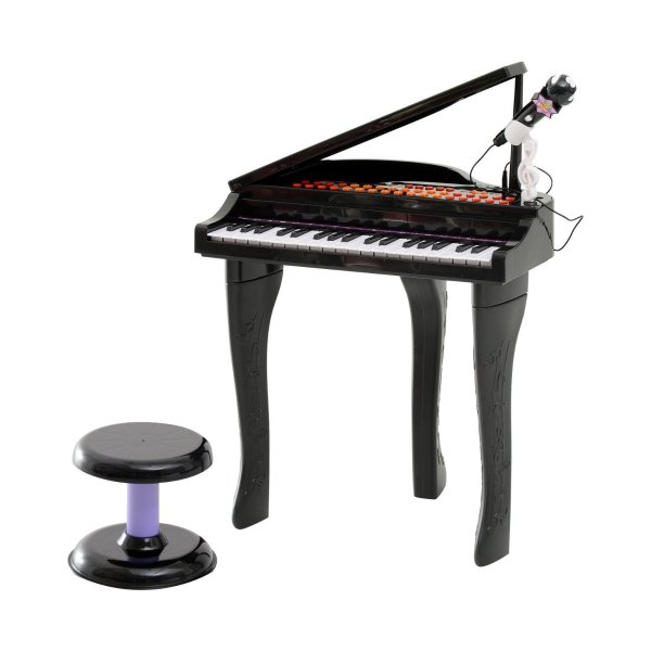 Qaba 37 Key Kids Baby Grand Digital Piano with Microphone and Stool - Black / miniture grand digital piano with microphone, Musical Instruments | Aosom