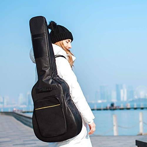 CAHAYA [Upgraded Version] 41 Inch Acoustic Guitar Bag 0.3 Inch Thick Padding Waterproof Dual Adjustable Shoulder Strap Guitar Case Gig Bag with Back Hanger Loop - Black