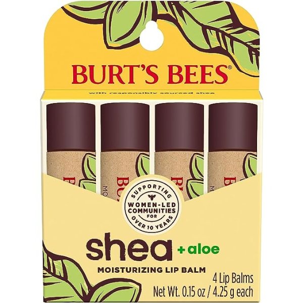 Shea + Aloe Moisturizing Lip Balms 4 Pack, Pack May Vary