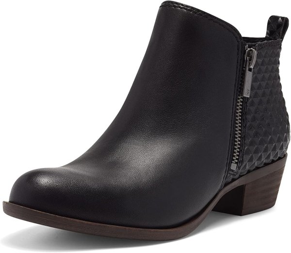 Amazon Lucky Brand Women’s Basel Ankle Boot, Black/Black, 7