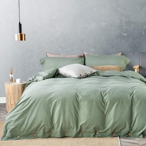 JELLYMONI Green 100% Washed Cotton Duvet Cover Set