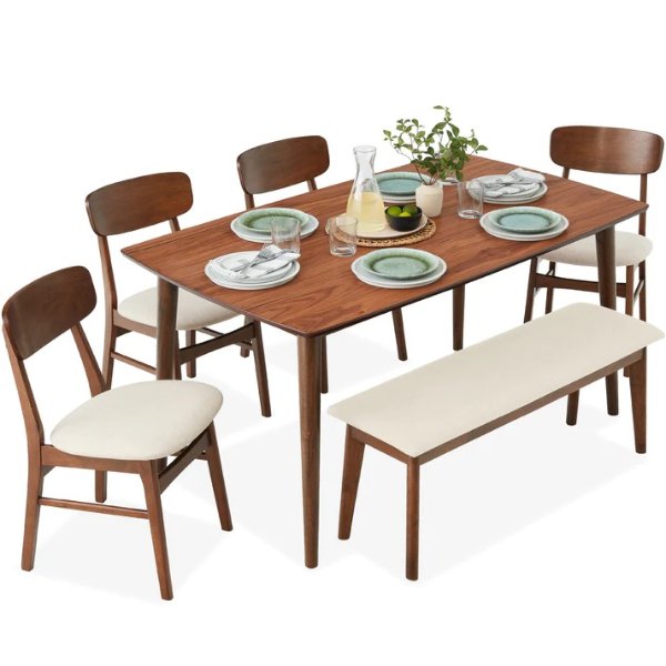 Best Choice Products 中古风木质餐桌餐椅6件套 布艺椅面