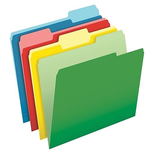 CutLess 3-Tab File Folder, Letter Size, Multicolor, 100/Box (48440)