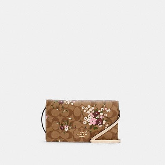 Anna Foldover Crossbody Clutch In Signature Canvas With Evergreen Floral Print