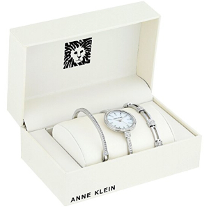 Anne Klein Women's AK/2847SVST Swarovski Crystal Accented Silver-Tone Watch and Bangle Set