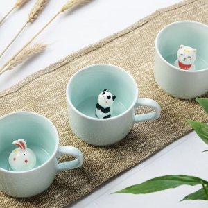ZaH 3D Mug Animal Inside Cup Cartoon Ceramics Figurine Teacup