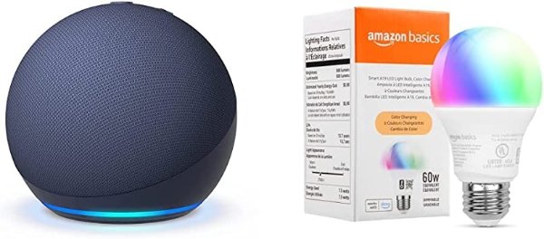 Echo Dot (5th Gen) | Deep Sea Blue with Amazon Basics Smart Color Bulb