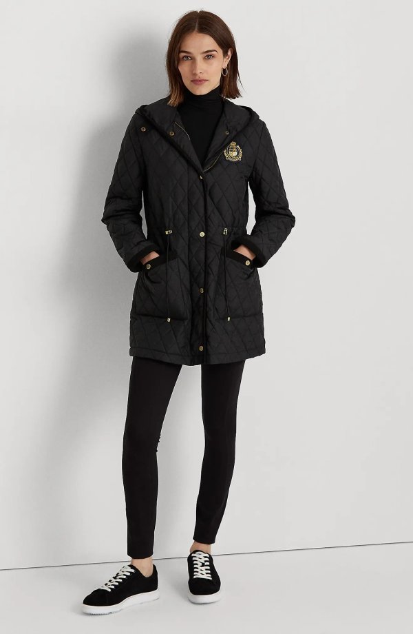 Quilted Crest Hooded Coat