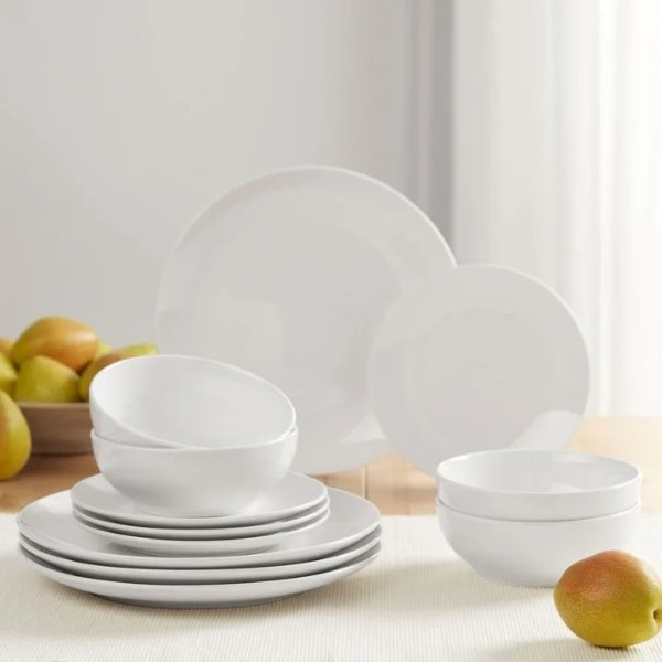 Mainstays Glazed White Stoneware Dinnerware Set, 12 pcs