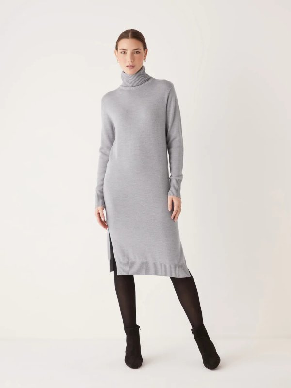 The Merino Wool Turtleneck Dress in Grey