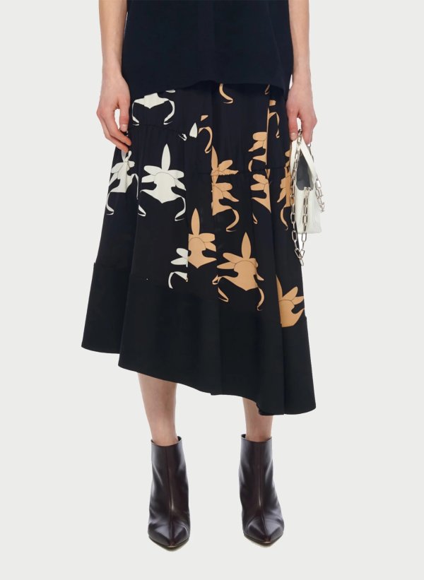 Ghost Orchid Shirred Paneled Skirt