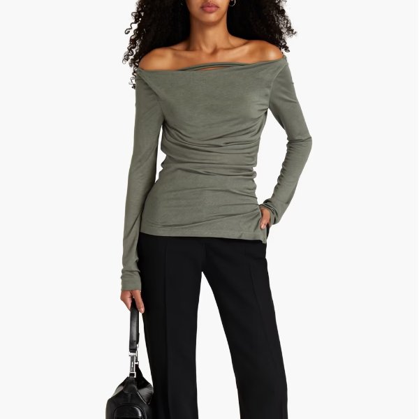 Off-the-shoulder ruched stretch-jersey top