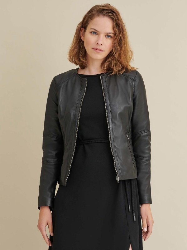 Leather Jacket with Side Stitching