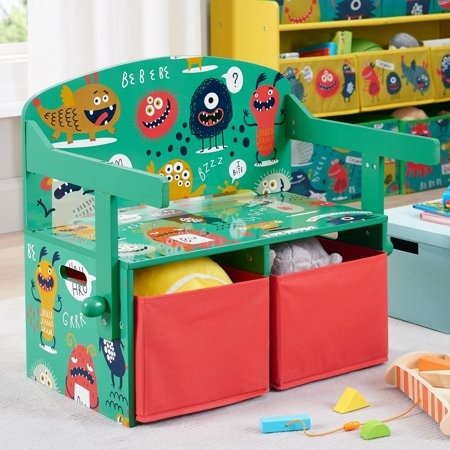 Monsters 3-in-1 Convertible Kids Desk, Storage Bench and 2 Bins