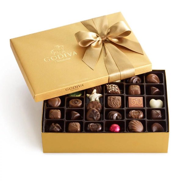 Assorted Chocolate Gold Gift Box, Classic Ribbon, 70 pc.