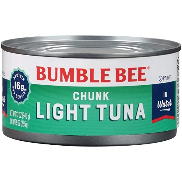 Chunk Light Tuna in Water, 12 oz Cans (Pack of 12) - Wild Caught Tuna - 16g Protein per Serving - Non-GMO Project Verified, Gluten Free, Kosher - Great for Tuna Salad and Recipes
