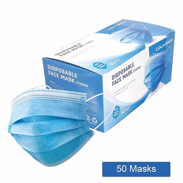 Disposable Earloop Face Mask, Blue, 50/Box (ET10000)