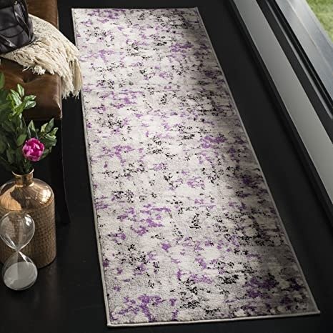 Skyler Collection 2' x 12' Grey / Purple SKY193R Modern Abstract Non-Shedding Living Room Bedroom Runner Rug