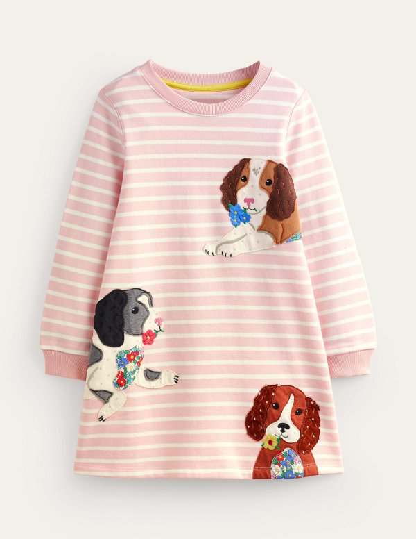 Cosy Applique Sweatshirt DressBallet Pink/Ivory Dogs