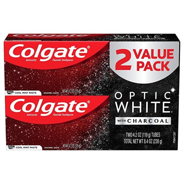 Optic White Teeth Whitening Charcoal Toothpaste, Cool - 4.2 (2 pack) Mint 2 Packs 8.4 Ounce