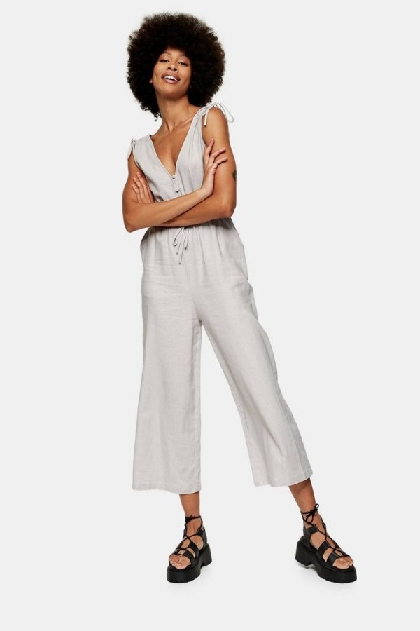 Gray Jumpsuit With Linen