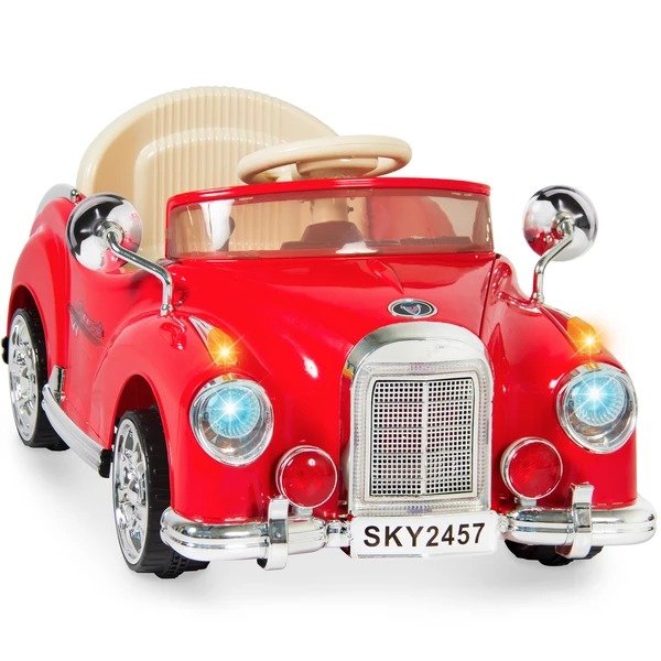 Kids Classic Car Electric Ride-On Toy w/ Sounds, Music, Lights - Red