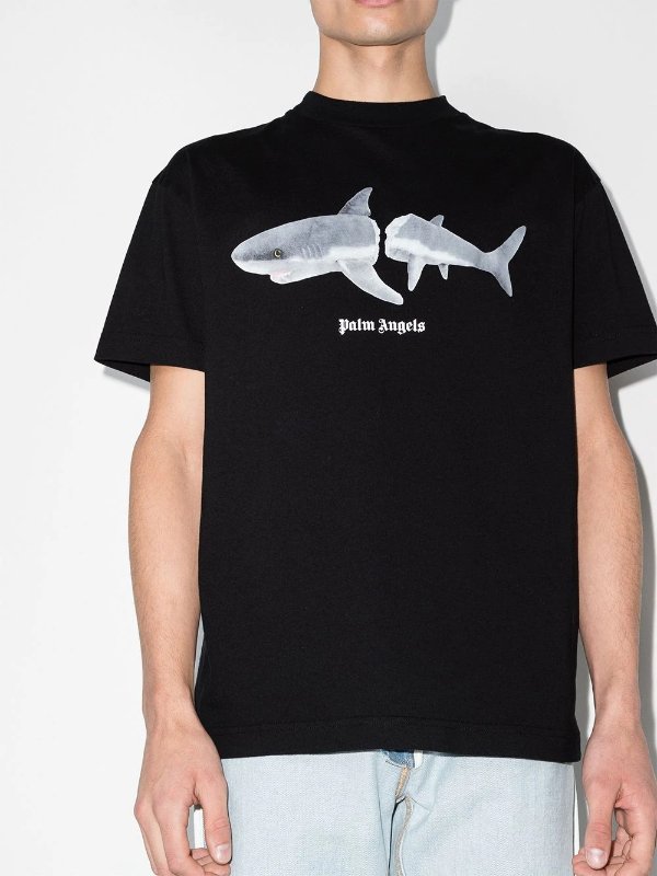 shark-print logo T-shirt