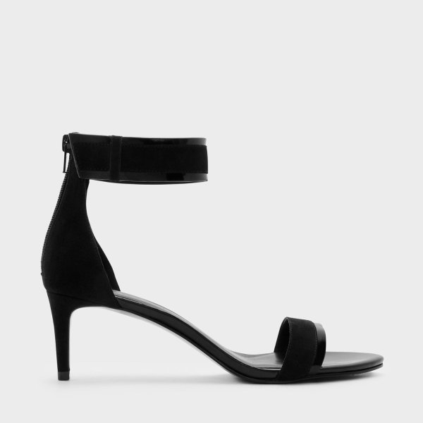 Black Textured Ankle Strap Sandals|CHARLES & KEITH