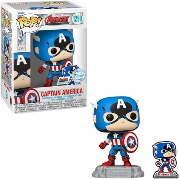 Pop! & Pin: The Avengers: Earth's Mightiest Heroes - 60th Anniversary, Captain America with Pin, Amazon Exclusive