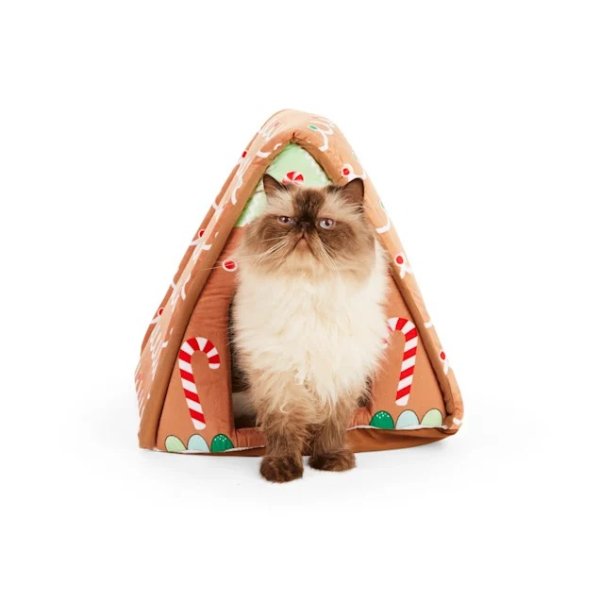 Merry Makings Gingerbread House Party Cat Bed, 17" L X 17" W X 16" H | Petco