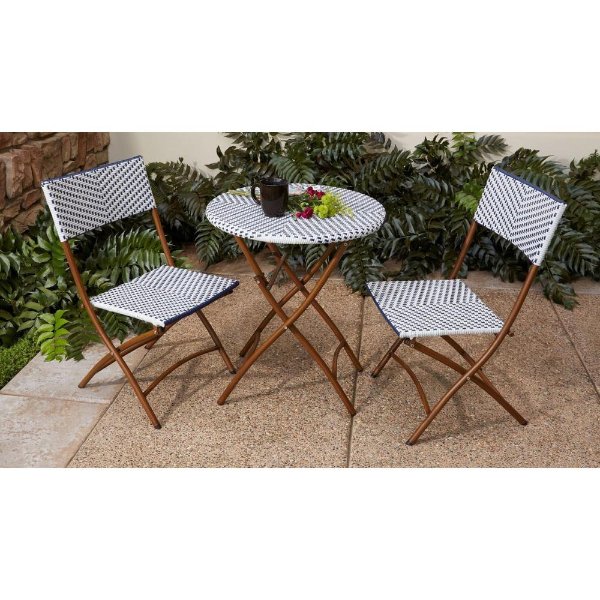 French Caf 3-Piece Wicker Outdoor Patio Folding Bistro Set