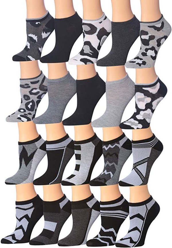 Women's 20 Pairs Colorful Patterned Low Cut/No Show Socks