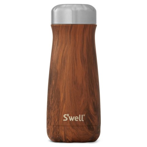 S wellTraveler Teakwood 16-Ounce Insulated Stainless Steel Water Bottle